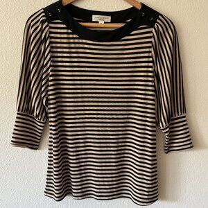 John Paul Richard Petite Black Tan‎ Striped 3/4 Sleeve Size PS